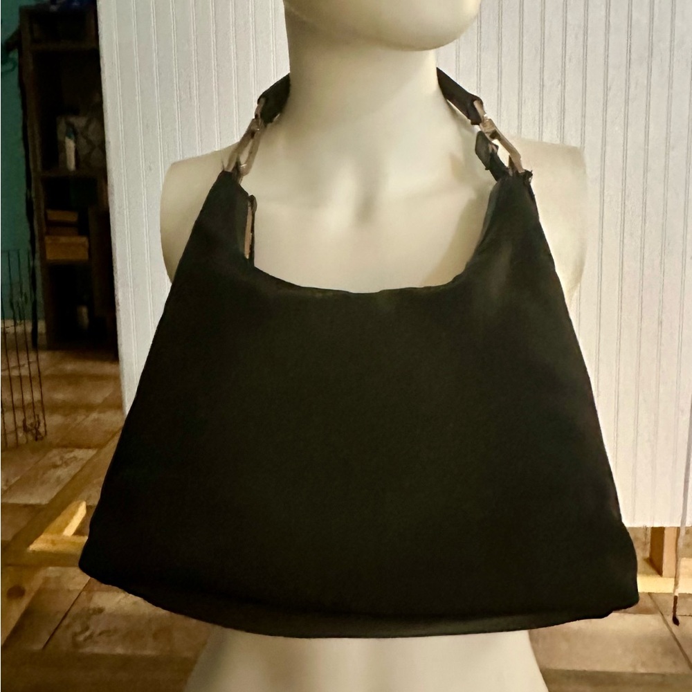 Gucci Vintage Black Nylon & Genuine Leather Hobo Shoulder Bag Purse - Picture 3 of 13